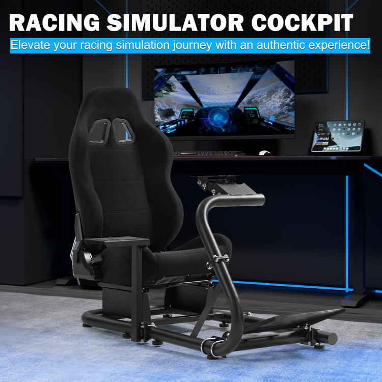 Anman Inspired Racing Wheel Stand with Black Seat fit for Thrustmaster T80,T150,T248,T300,Logitech G920,G923,G25,G27 Comfortable Driving Simulator Cockpit Not Included Wheel Shifter Pedals