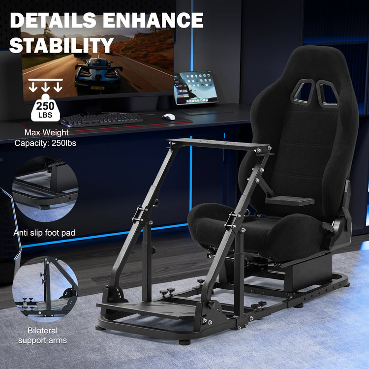 Anman Racing Simulator Cockpit with Black Seat, Compatible with Logitech G27 G29 G920 G923,For Thrustmaster T300RS,For Fanatec,Does Not Include Steering Wheel, Pedals, or Handbrake
