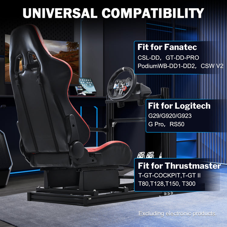 Anman 3060 Aluminum Profile Racing Simulator Cockpit with Red Seat, Compatible with Thrustmaster, Fanatec, Logitech G29/GPro, etc,Does Not Include Steering Wheel, Pedals, or Handbrake