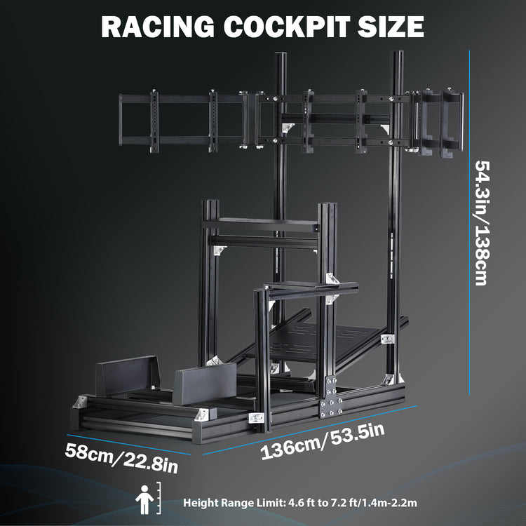 Anman Sim Racing Cockpit 8040 Aluminium Profile Racing Stand with Triple Monitor Stand, Fit for Using Direct Drive Steering Wheel GPRO CSLDD T818 Driving Simulator Cockpit Not Include Steering Wheel,Pedals,Handbrake