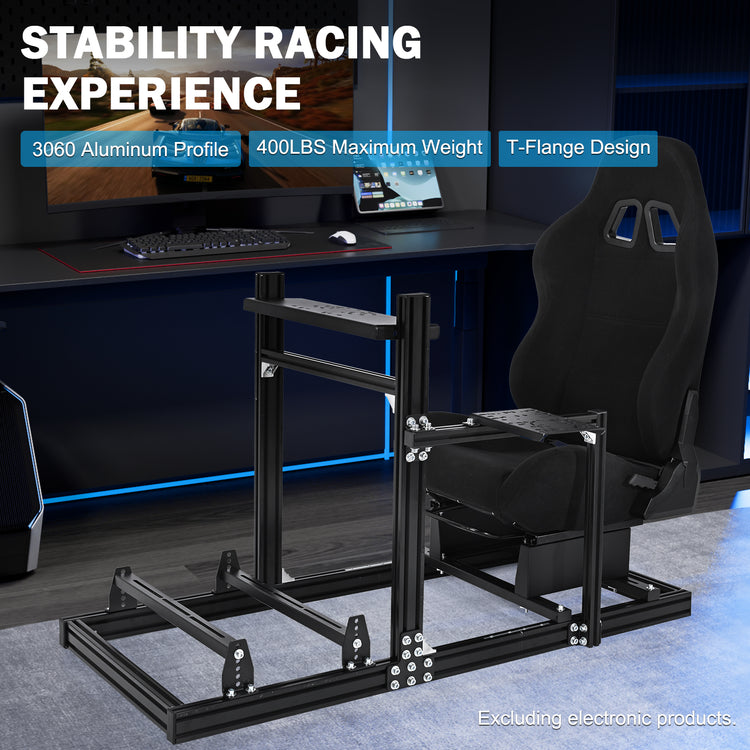 Anman 3060 Aluminum Profile Racing Simulator Cockpit with Black Seat, Compatible with Thrustmaster, Fanatec, Logitech G29/GPro, etc,Freely Adjustable,Does Not Include Steering Wheel, Pedals, or Handbrake