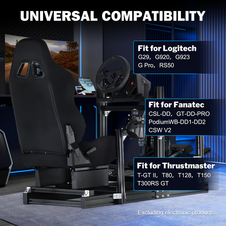 Anman Sim Racing Cockpit 8040 Aluminium Profile Racing Stand, Fit for Using Direct Drive Steering Wheel GPRO CSLDD T818 Driving Simulator Cockpit with Black Seat Not Include Steering Wheel,Pedals,Handbrake