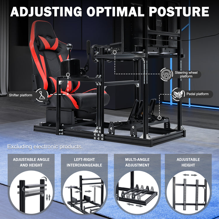 Anman 3060 Aluminum Profiles Racing Simulator Cockpit with Red Seat and Monitor Mount, Compatible with Logitech/Thrustmaster/Fanatec, Infinitely Adjustable, Steering Wheel, Pedals, Handbrake, and Monitors Sold Separately