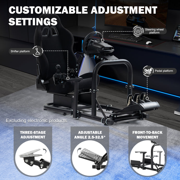 Anman Racing Simulator Cockpit Frame with Black Seat Fits for Logitech G29 G920/Thrustmaster/Fanatec,Adjustable Gaming Wheel Stand,Not Included Wheel, Pedal,Handbrake