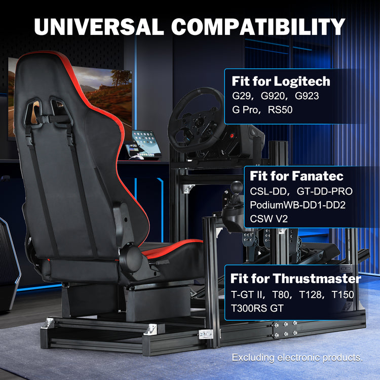 Anman Sim Racing Cockpit 8040 Aluminium Profile Racing Stand, Fit for Using Direct Drive Steering Wheel GPRO CSLDD T818 Driving Simulator Cockpit with Red Seat Not Include Steering Wheel,Pedals,Handbrake