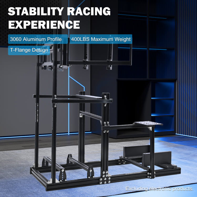 Amman 3060 Aluminum Profile Racing Simulator Cockpit with Triple Monitor Mount, Compatible with Logitech/Thrustmaster/Fanatec Series,Steering Wheel, Pedals, Handbrake, and Monitors Require Separate Purchase