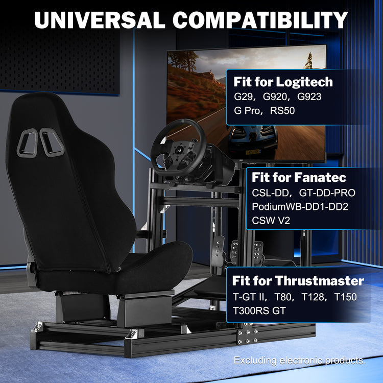 Anman Sim Racing Cockpit 8040 Aluminium Profile Racing Stand with Monitor Stand, Fit for Using Direct Drive Steering Wheel GPRO CSLDD T818 Driving Simulator Cockpit with Black Seat Not Include Steering Wheel,Pedals,Handbrake