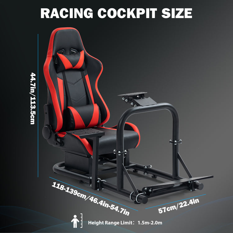 Anman Racing Simulator Cockpit with Red Seat φ50mm Large Round Tube Driving Gaming Cockpit Adjustable Fits for Logitech G25 G27 G29 /for Thrustmaster T300RS TX/for Fanatec NOT Include Wheel Shifter Pedals