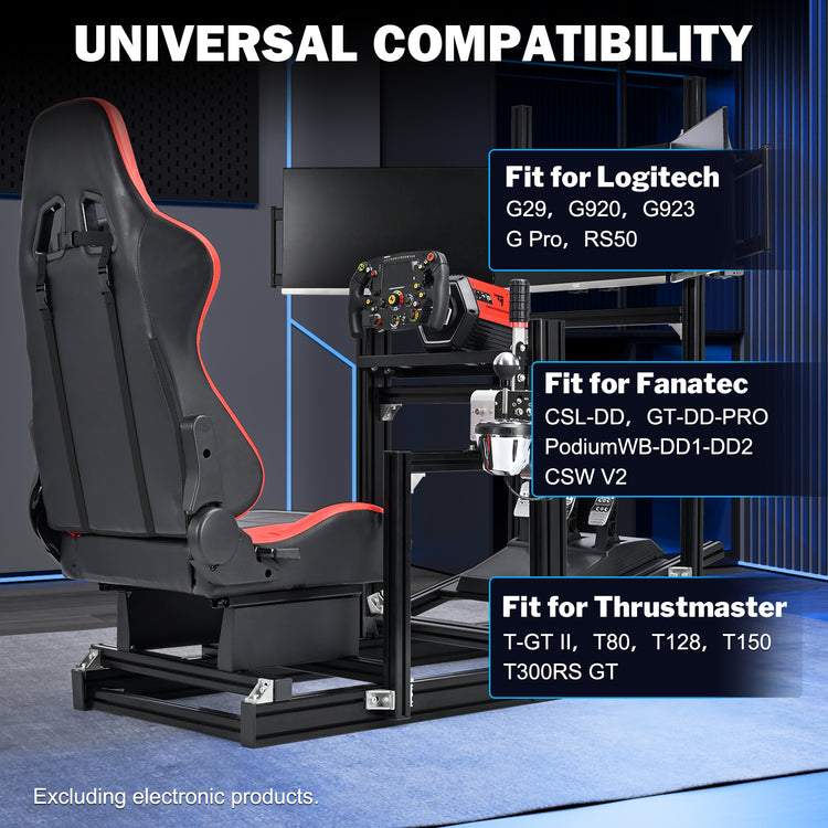 Anman Sim Racing Cockpit 8040 Aluminium Profile Racing Stand with Triple Monitor Stand, Fit for Using Direct Drive Steering Wheel GPRO CSLDD T818 Driving Simulator Cockpit with Red Seat Not Include Steering Wheel,Pedals,Handbrake