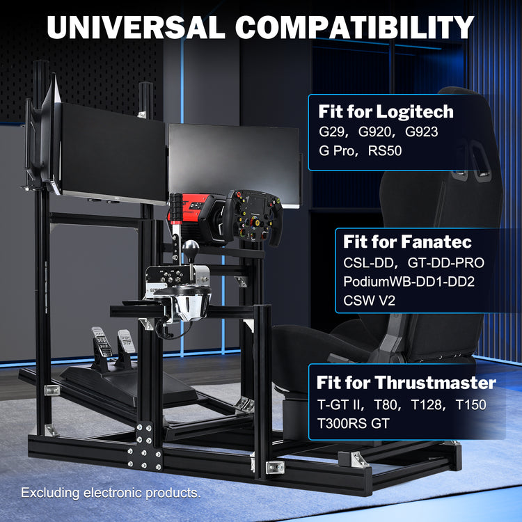 Anman Sim Racing Cockpit 8040 Aluminium Profile Racing Stand with Triple Monitor Stand, Fit for Using Direct Drive Steering Wheel GPRO CSLDD T818 Driving Simulator Cockpit with Black Seat Not Include Steering Wheel,Pedals,Handbrake