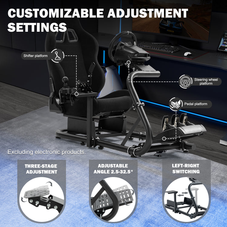 Anman Inspired Racing Wheel Stand with Black Seat fit for Thrustmaster T80,T150,T248,T300,Logitech G920,G923,G25,G27 Comfortable Driving Simulator Cockpit Not Included Wheel Shifter Pedals