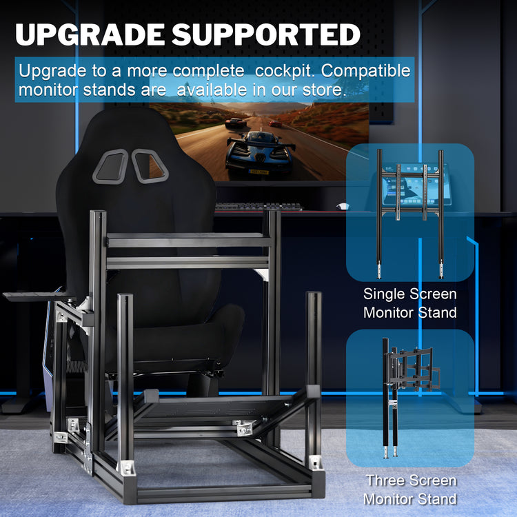 Anman Sim Racing Cockpit 8040 Aluminium Profile Racing Stand, Fit for Using Direct Drive Steering Wheel GPRO CSLDD T818 Driving Simulator Cockpit with Black Seat Not Include Steering Wheel,Pedals,Handbrake