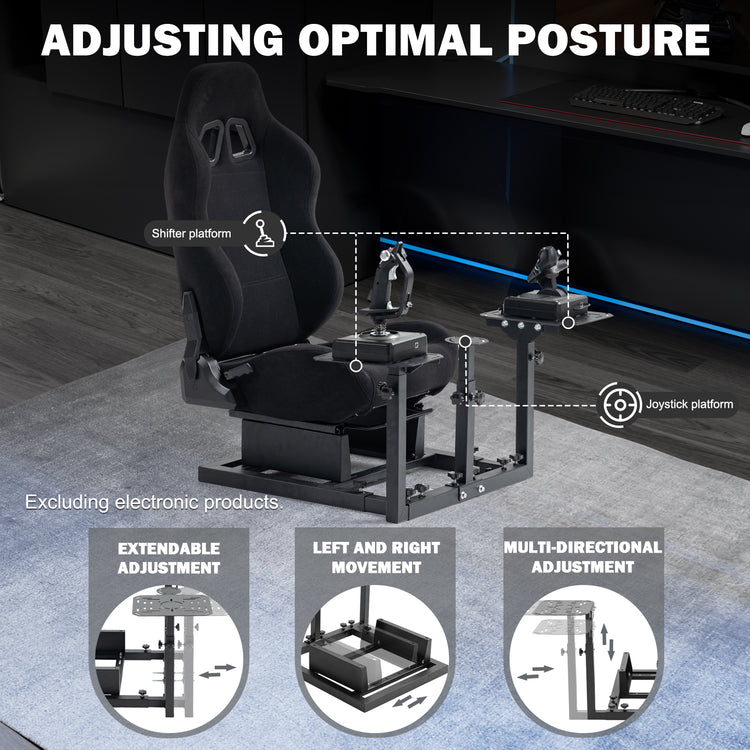 Anman Connecting Seat Racing Simulator with Black Seat, Stand Double Shifters Fit for Logitech Shifter Joystick Pedals,For Thrustmaster HOTAS Warthog,Without , Pedal, Joystick,Handbrake,Seat