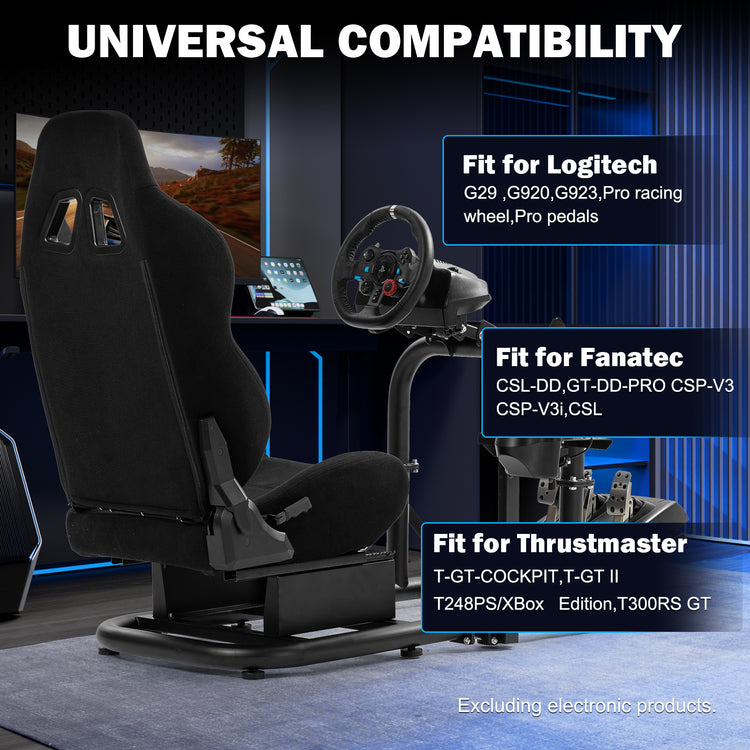 Anman Racing Simulator Cockpit Frame with Black Seat Fits for Logitech G29 G920/Thrustmaster/Fanatec,Adjustable Gaming Wheel Stand,Not Included Wheel, Pedal,Handbrake