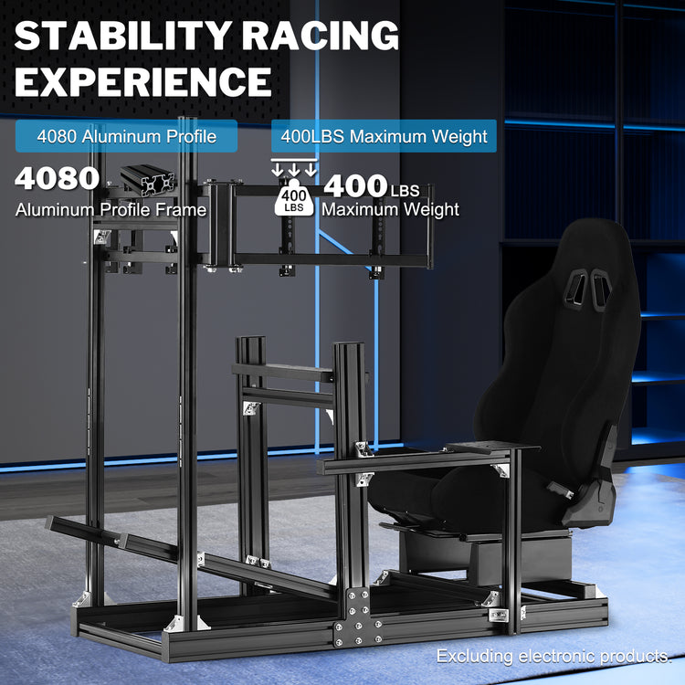 Anman Sim Racing Cockpit 8040 Aluminium Profile Racing Stand with Triple Monitor Stand, Fit for Using Direct Drive Steering Wheel GPRO CSLDD T818 Driving Simulator Cockpit with Black Seat Not Include Steering Wheel,Pedals,Handbrake
