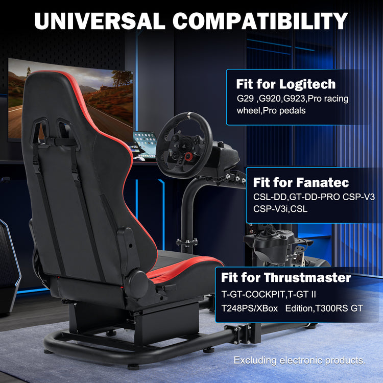 Anman Racing Simulator Cockpit with Red Seat φ50mm Large Round Tube Driving Gaming Cockpit Adjustable Fits for Logitech G25 G27 G29 /for Thrustmaster T300RS TX/for Fanatec NOT Include Wheel Shifter Pedals