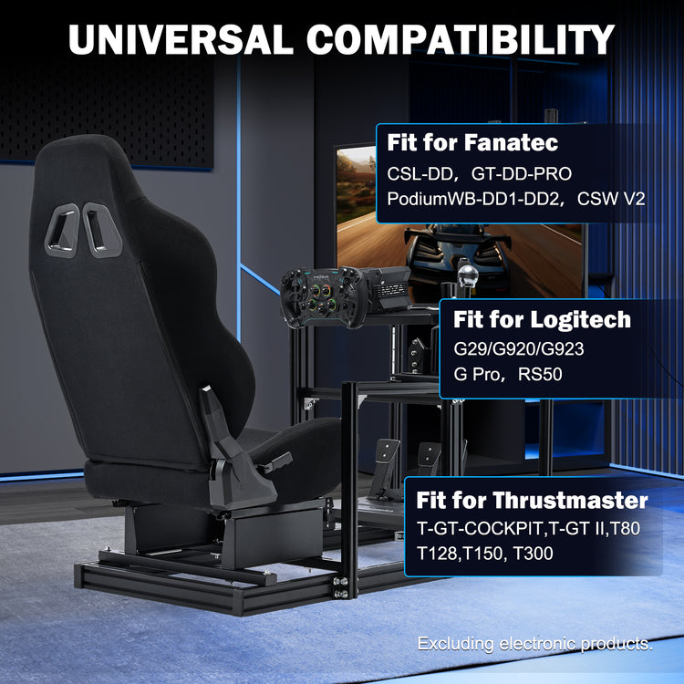 Anman 3060 Aluminum Profiles Racing Simulator Cockpit with Black Seat and Monitor Mount, Compatible with Logitech/Thrustmaster/Fanatec, Infinitely Adjustable, Steering Wheel, Pedals, Handbrake, and Monitors Sold Separately