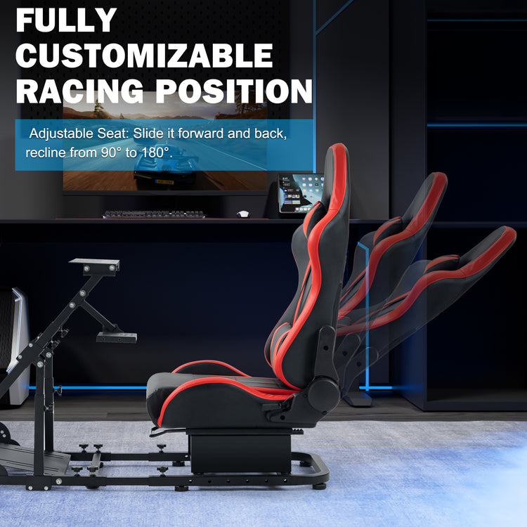 Anman Racing Simulator Cockpit with Red Seat, Compatible with Logitech G27 G29 G920 G923,For Thrustmaster T300RS,For Fanatec,Does Not Include Steering Wheel, Pedals, or Handbrake
