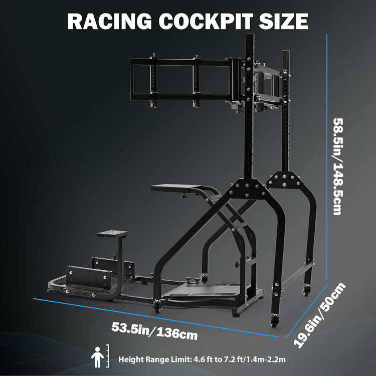 Anman Stand-up Racing Simulator Cockpit with Triple Monitor Stand FIt for Logitech G29 G920 G923,for Thrustmaster T-GT II T80 T150,for PXN V9 V10 V99,Standing Sim Driving Cockpit,Not Include Wheel Shifter Pedal TV