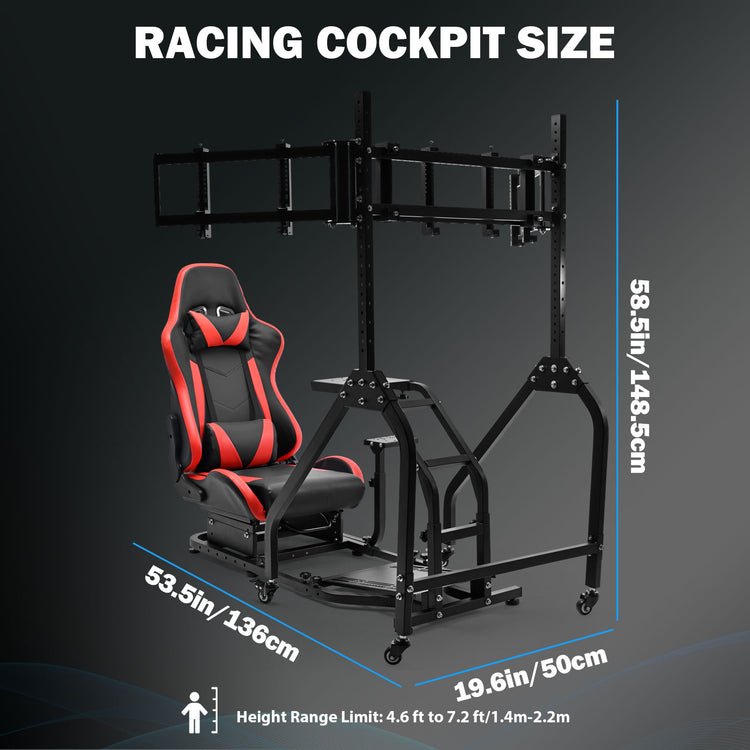 Anman Stand-up Racing Simulator Cockpit with Gaming Seat Triple Monitor Stand FIt for Logitech G29 G920 G923,for Thrustmaster T-GT II T80 T150,for PXN V9 V10 V99,Standing Sim Driving Cockpit, Not Include Wheel Shifter Pedal TV