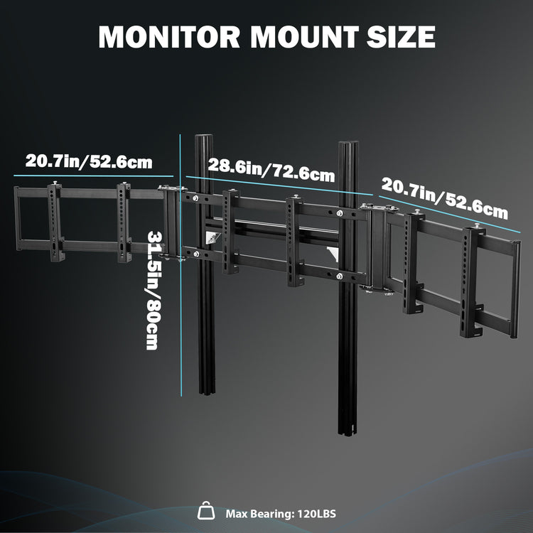 Anman 4040 Aluminum Profile Triple TV Mount Only Suitable Aluminum Racing Cockpit Compatible with 27-32 Inch Display 3 Screens Monitor Stand Without Pedals,Shift Lever,Steering Wheel,TV,Seat and Cockpit