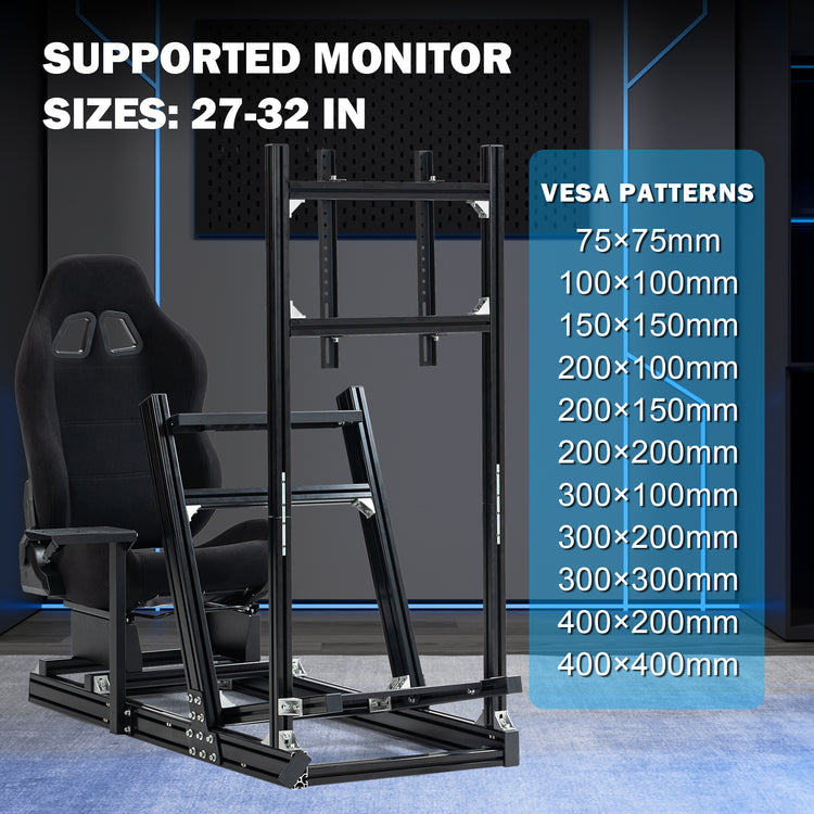 Anman 8040 Aluminum Profile Racing Sim Cockpit with Black Seat Monitor Mount,F1 Trunk Simulator,Fit for Moza/Logitech/Fanatec/Thrustmaster,Professional-Grade,No TV,Steering Wheel,Handbrake,Pedals