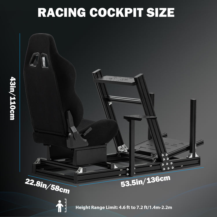 Anman 8040 Aluminum Profile Racing Sim Cockpit with Black Seat,F1 Trunk Simulator,Fit for Moza/Logitech/Fanatec/Thrustmaster,Professional-Grade,No Seat,Steering Wheel,Handbrake,Pedals