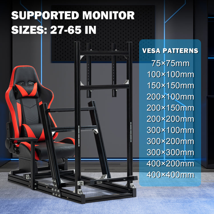 Anman 8040 Aluminum Profile Racing Sim Cockpit with Red Seat Monitor Mount,F1 Trunk Simulator,Fit for Moza/Logitech/Fanatec/Thrustmaster,Professional-Grade,No TV,Steering Wheel,Handbrake,Pedals