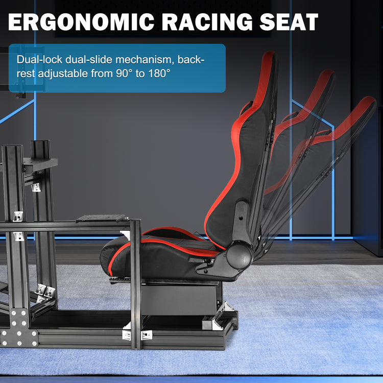 Anman Sim Racing Cockpit 8040 Aluminium Profile Racing Stand with Triple Monitor Stand, Fit for Using Direct Drive Steering Wheel GPRO CSLDD T818 Driving Simulator Cockpit with Red Seat Not Include Steering Wheel,Pedals,Handbrake