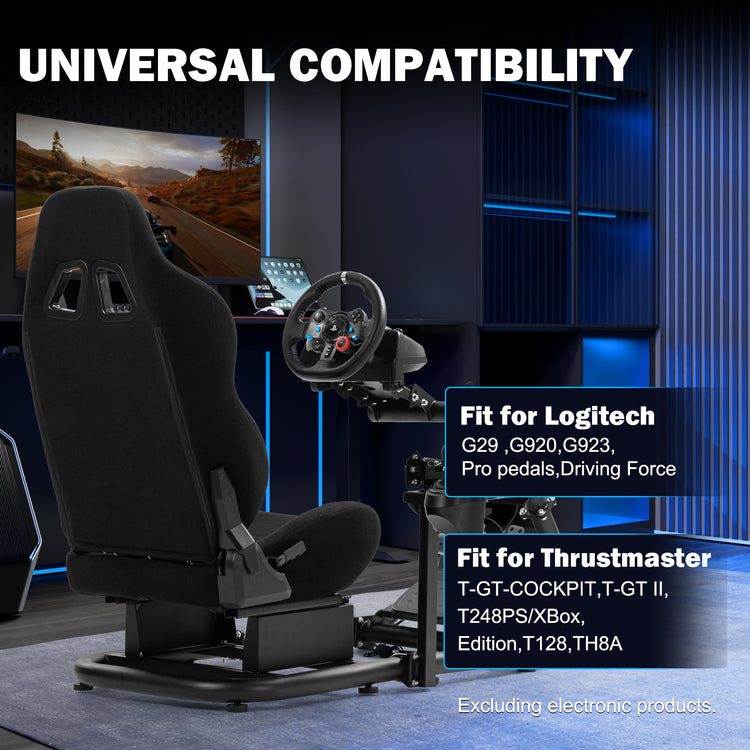 Anman Inspired Racing Wheel Stand with Black Seat fit for Thrustmaster T80,T150,T248,T300,Logitech G920,G923,G25,G27 Comfortable Driving Simulator Cockpit Not Included Wheel Shifter Pedals