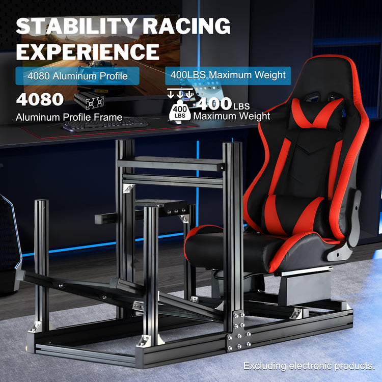Anman Sim Racing Cockpit 8040 Aluminium Profile Racing Stand, Fit for Using Direct Drive Steering Wheel GPRO CSLDD T818 Driving Simulator Cockpit with Red Seat Not Include Steering Wheel,Pedals,Handbrake