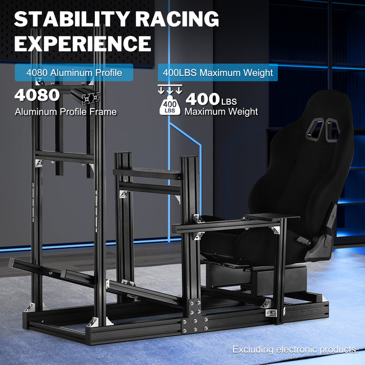 Anman Sim Racing Cockpit 8040 Aluminium Profile Racing Stand with Monitor Stand, Fit for Using Direct Drive Steering Wheel GPRO CSLDD T818 Driving Simulator Cockpit with Black Seat Not Include Steering Wheel,Pedals,Handbrake