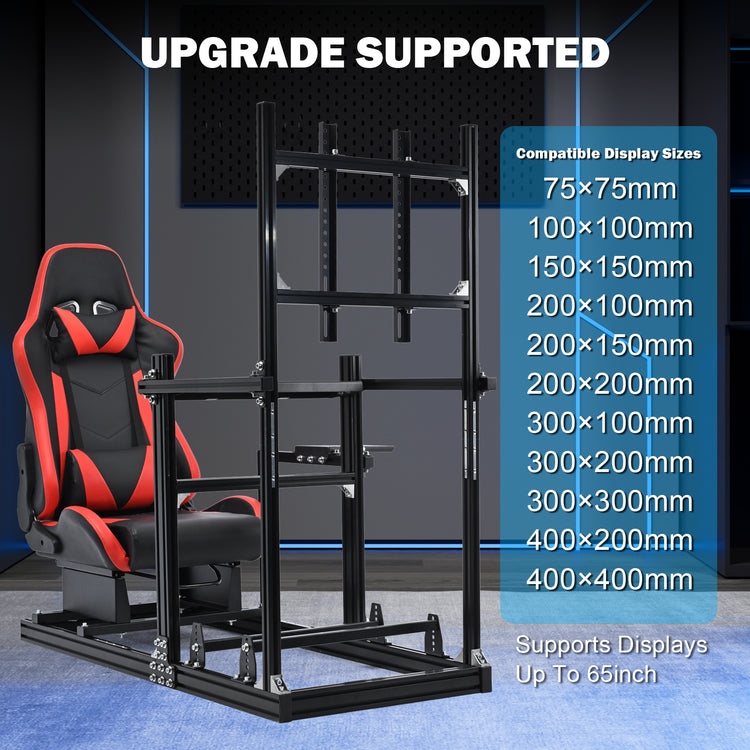 Anman 3060 Aluminum Profiles Racing Simulator Cockpit with Red Seat and Monitor Mount, Compatible with Logitech/Thrustmaster/Fanatec, Infinitely Adjustable, Steering Wheel, Pedals, Handbrake, and Monitors Sold Separately