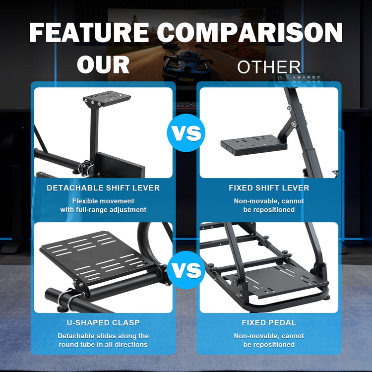 Anman Inspired Racing Wheel Stand with Black Seat fit for Thrustmaster T80,T150,T248,T300,Logitech G920,G923,G25,G27 Comfortable Driving Simulator Cockpit Not Included Wheel Shifter Pedals