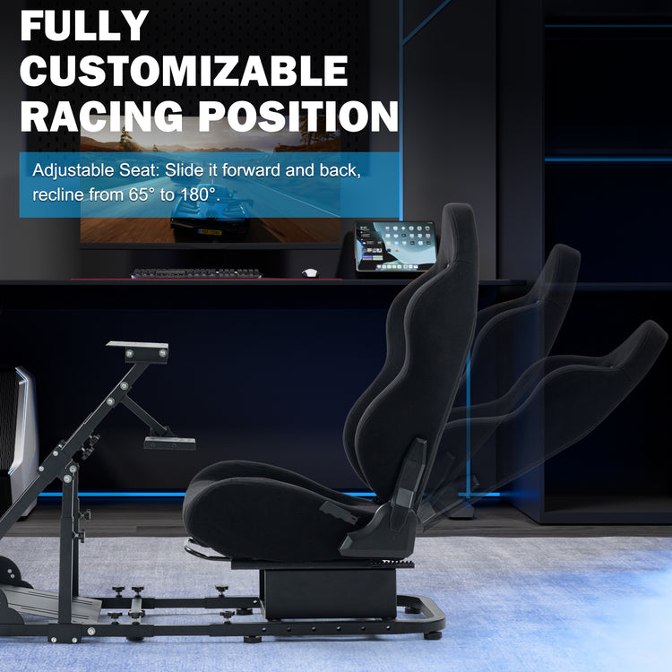 Anman Racing Simulator Cockpit with Black Seat, Compatible with Logitech G27 G29 G920 G923,For Thrustmaster T300RS,For Fanatec,Does Not Include Steering Wheel, Pedals, or Handbrake
