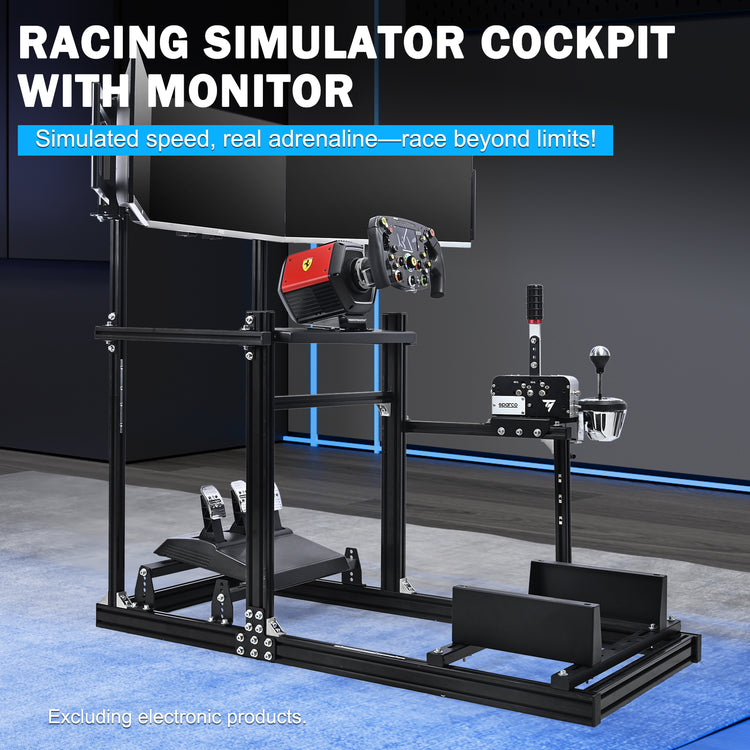 Amman 3060 Aluminum Profile Racing Simulator Cockpit with Triple Monitor Mount, Compatible with Logitech/Thrustmaster/Fanatec Series,Steering Wheel, Pedals, Handbrake, and Monitors Require Separate Purchase