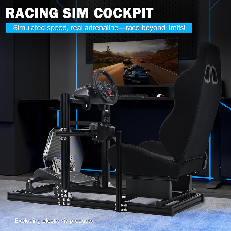 Anman 3060 Aluminum Profile Racing Simulator Cockpit with Black Seat, Compatible with Thrustmaster, Fanatec, Logitech G29/GPro, etc,Freely Adjustable,Does Not Include Steering Wheel, Pedals, or Handbrake