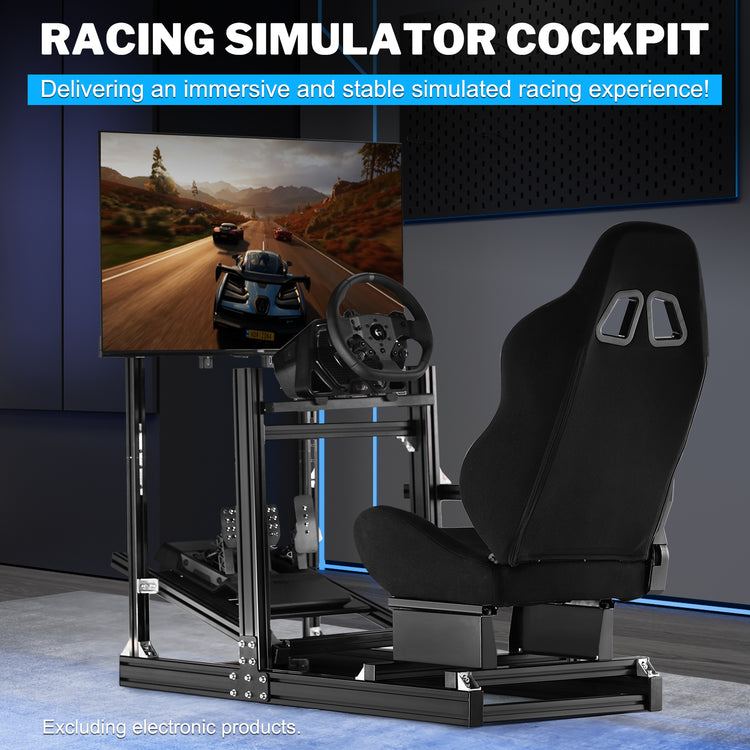 Anman Sim Racing Cockpit 8040 Aluminium Profile Racing Stand with Monitor Stand, Fit for Using Direct Drive Steering Wheel GPRO CSLDD T818 Driving Simulator Cockpit with Black Seat Not Include Steering Wheel,Pedals,Handbrake