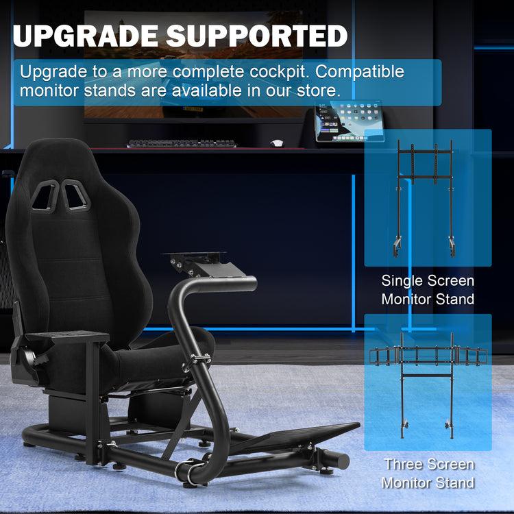 Anman Inspired Racing Wheel Stand with Black Seat fit for Thrustmaster T80,T150,T248,T300,Logitech G920,G923,G25,G27 Comfortable Driving Simulator Cockpit Not Included Wheel Shifter Pedals