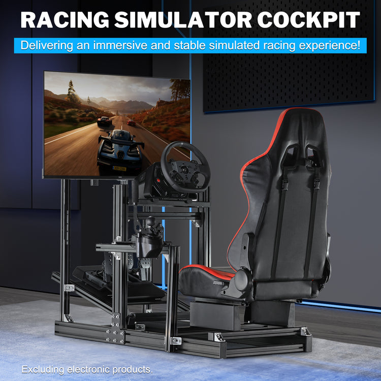 Anman Sim Racing Cockpit 8040 Aluminium Profile Racing Stand with Monitor Stand, Fit for Using Direct Drive Steering Wheel GPRO CSLDD T818 Driving Simulator Cockpit with Red Seat Not Include Steering Wheel,Pedals,Handbrake