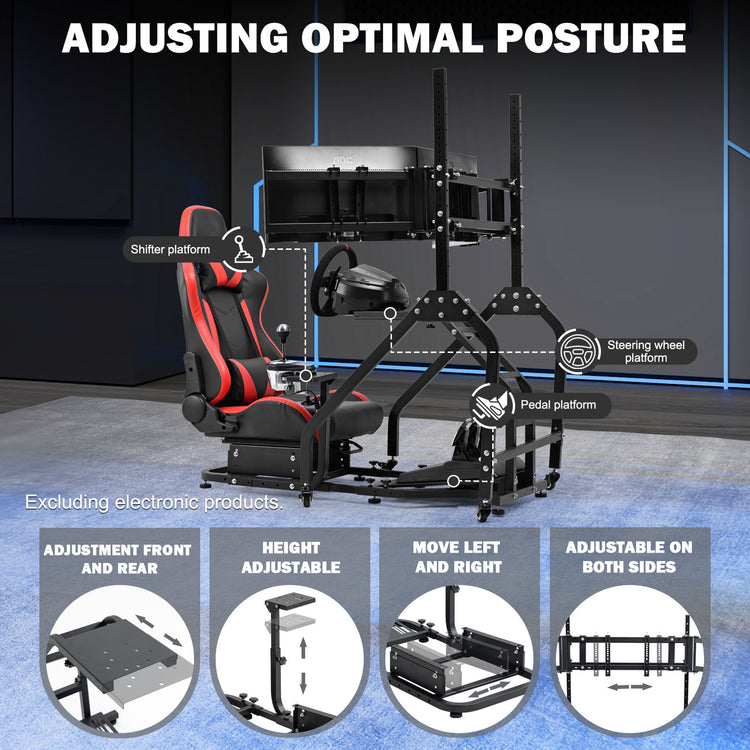 Anman Stand-up Racing Simulator Cockpit with Gaming Seat Triple Monitor Stand FIt for Logitech G29 G920 G923,for Thrustmaster T-GT II T80 T150,for PXN V9 V10 V99,Standing Sim Driving Cockpit, Not Include Wheel Shifter Pedal TV