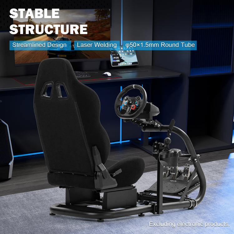 Anman Inspired Racing Wheel Stand with Black Seat fit for Thrustmaster T80,T150,T248,T300,Logitech G920,G923,G25,G27 Comfortable Driving Simulator Cockpit Not Included Wheel Shifter Pedals
