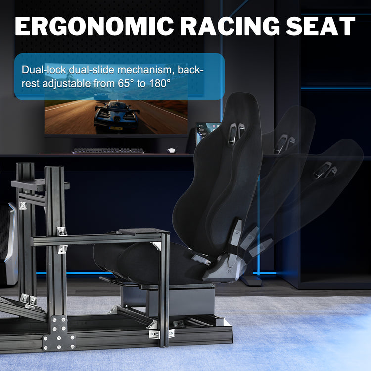 Anman Sim Racing Cockpit 8040 Aluminium Profile Racing Stand, Fit for Using Direct Drive Steering Wheel GPRO CSLDD T818 Driving Simulator Cockpit with Black Seat Not Include Steering Wheel,Pedals,Handbrake