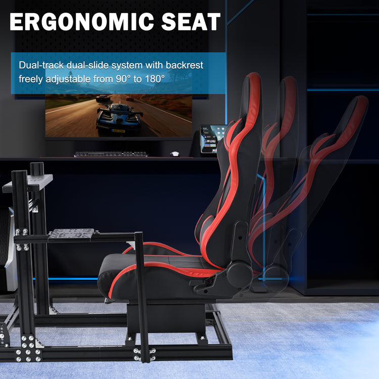 Anman 3060 Aluminum Profile Racing Simulator Cockpit with Red Seat, Compatible with Thrustmaster, Fanatec, Logitech G29/GPro, etc,Does Not Include Steering Wheel, Pedals, or Handbrake