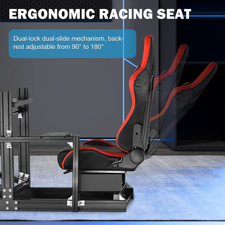 Anman Sim Racing Cockpit 8040 Aluminium Profile Racing Stand with Monitor Stand, Fit for Using Direct Drive Steering Wheel GPRO CSLDD T818 Driving Simulator Cockpit with Red Seat Not Include Steering Wheel,Pedals,Handbrake