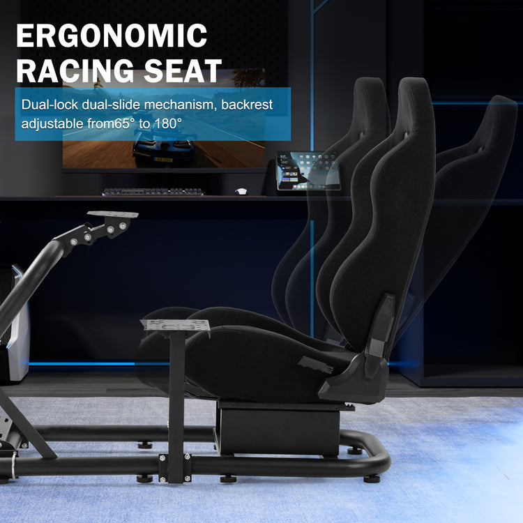 Anman Inspired Racing Wheel Stand with Black Seat fit for Thrustmaster T80,T150,T248,T300,Logitech G920,G923,G25,G27 Comfortable Driving Simulator Cockpit Not Included Wheel Shifter Pedals