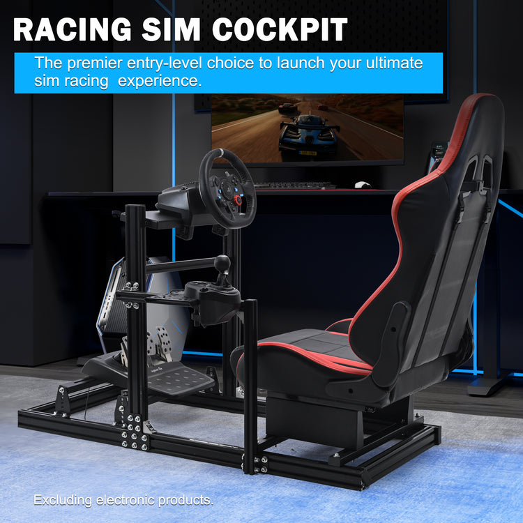 Anman 3060 Aluminum Profile Racing Simulator Cockpit with Red Seat, Compatible with Thrustmaster, Fanatec, Logitech G29/GPro, etc,Does Not Include Steering Wheel, Pedals, or Handbrake