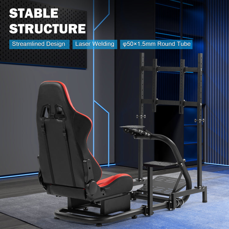 Anman G29 Racing Sim Simulator Cockpit with Red Seat Equipped with Monitor TV Stand fit for Thrustmaster T300RS,for Logitech G27 G29 G920 G923 Handbrake Wheel Shifter Pedals Monitor Not Included