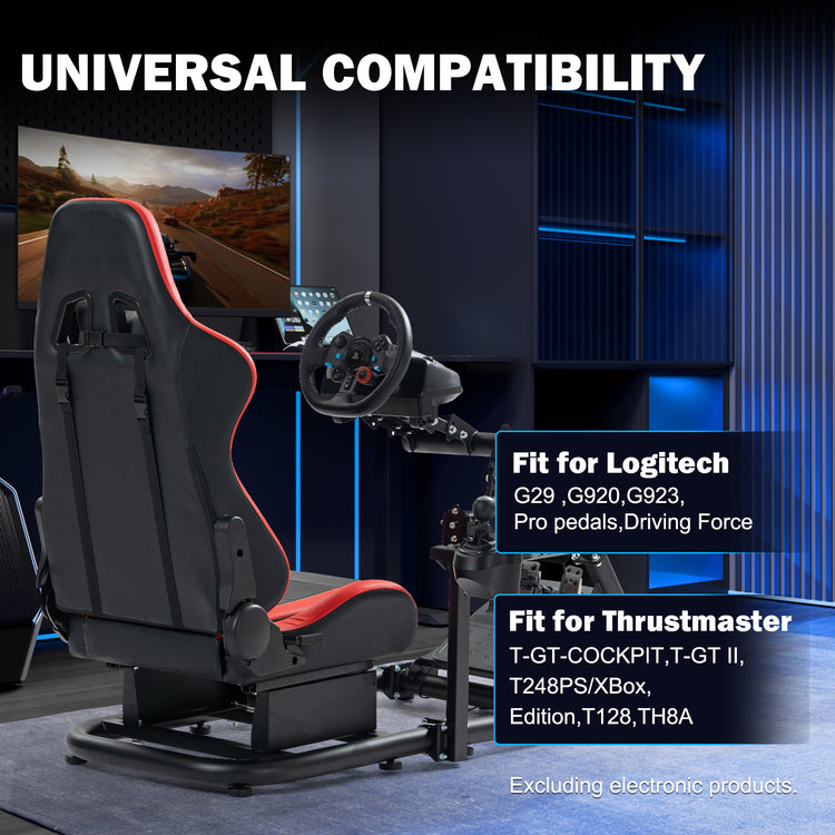 Anman Sim Simulator Cockpit With Red Seat fit for Thrustmaster Logitech G29,G920,G920,T300rs,T150,T248 Round Tube Freedom Upgrade. Wheel ,Shifter ,Pedals NOT Included