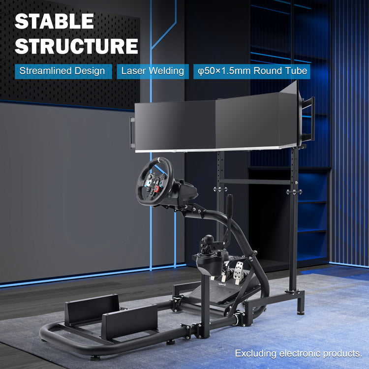 Anman Racing Simulator Cockpit with Triple Monitor Stand fits for Logitech/for Thrustmaster g25 g27 g923 T248x T-GT T300RS TX, φ50mm Round Tube Freedom Upgrade Racing Simulator Cockpit Steering Wheel Pedal Seat Not Included